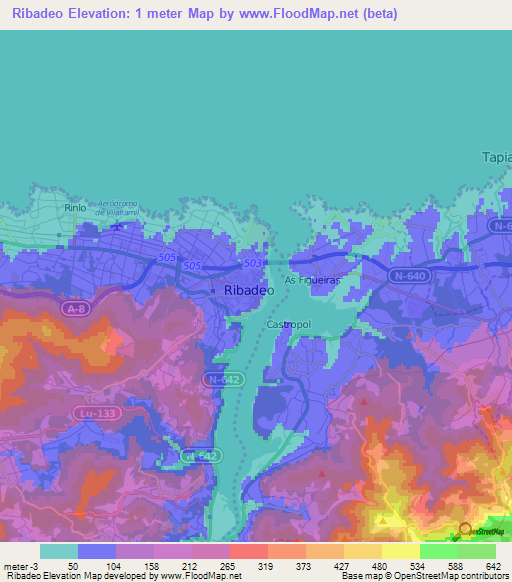 Ribadeo,Spain Elevation Map