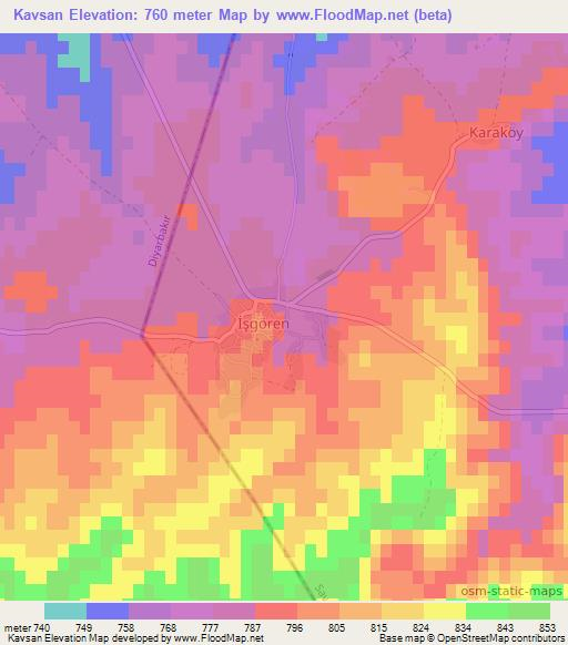 Kavsan,Turkey Elevation Map