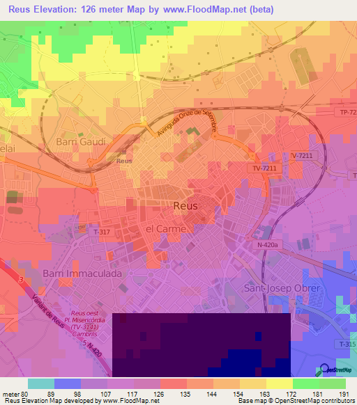 Reus,Spain Elevation Map