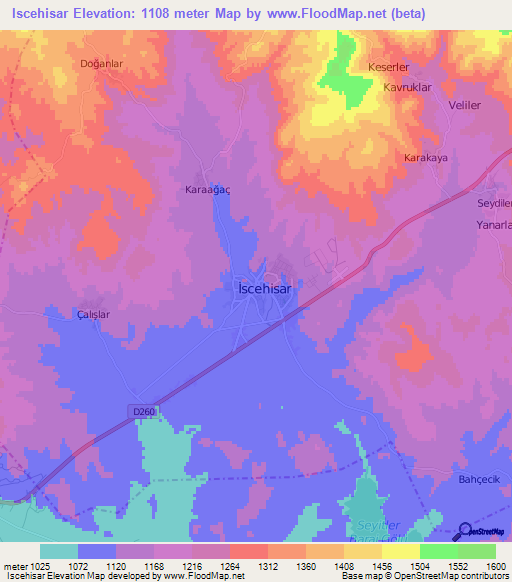 Iscehisar,Turkey Elevation Map