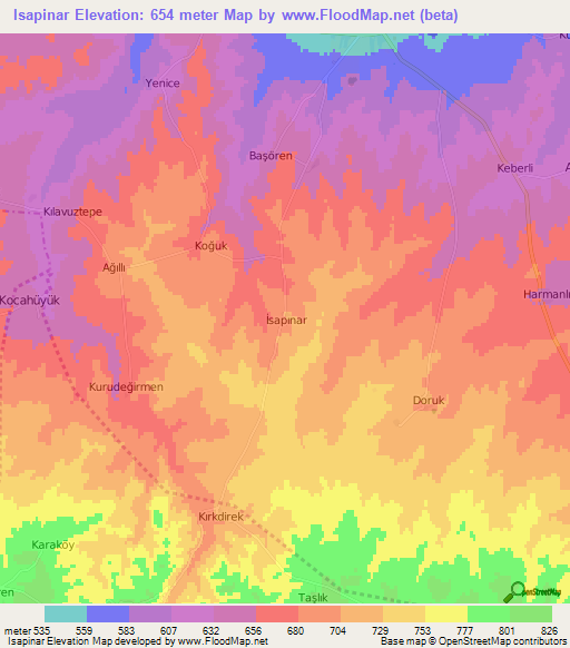 Isapinar,Turkey Elevation Map