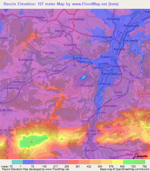 Reocin,Spain Elevation Map