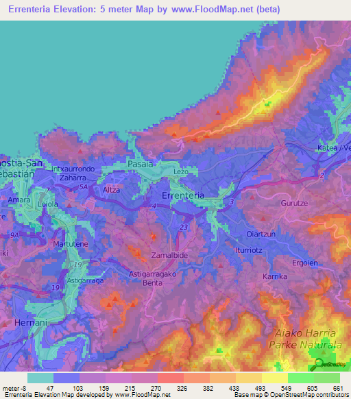 Errenteria,Spain Elevation Map