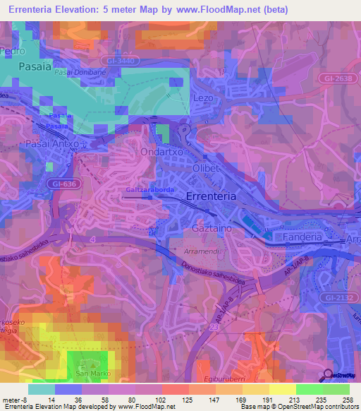 Errenteria,Spain Elevation Map