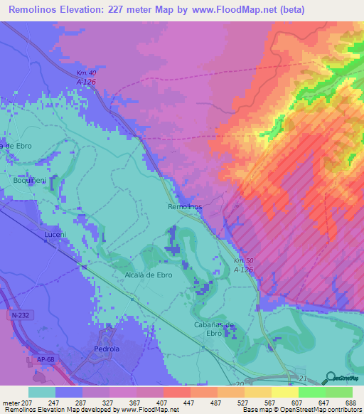 Remolinos,Spain Elevation Map