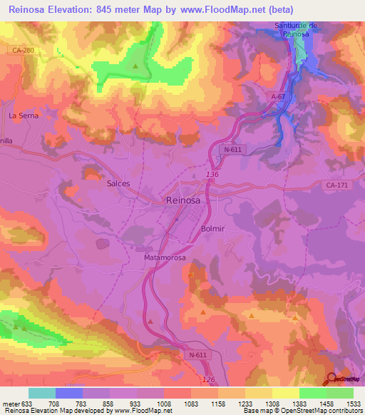 Reinosa,Spain Elevation Map