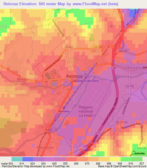 Reinosa,Spain Elevation Map