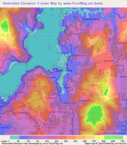 Redondela,Spain Elevation Map