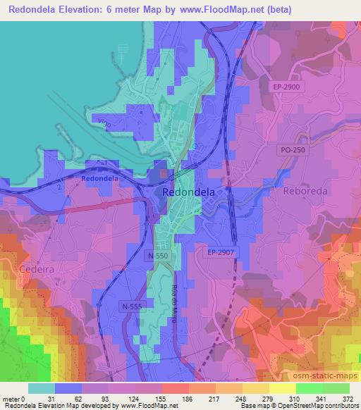 Redondela,Spain Elevation Map