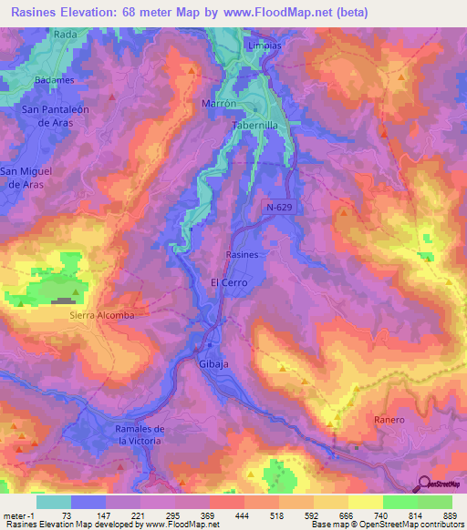 Rasines,Spain Elevation Map