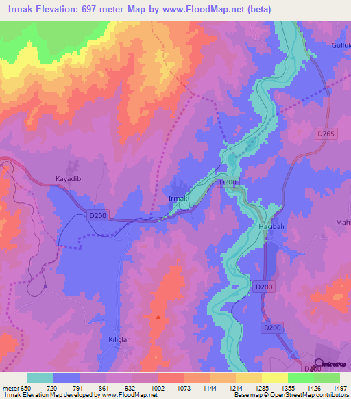 Irmak,Turkey Elevation Map