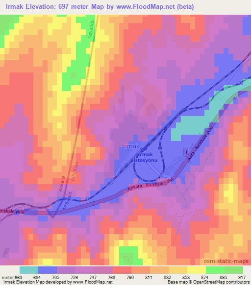 Irmak,Turkey Elevation Map