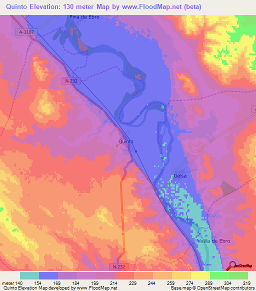 Quinto,Spain Elevation Map