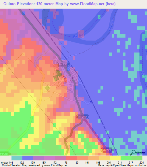 Quinto,Spain Elevation Map