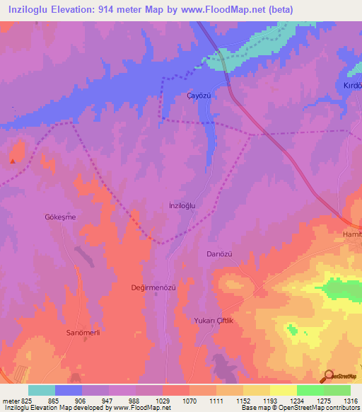 Inziloglu,Turkey Elevation Map