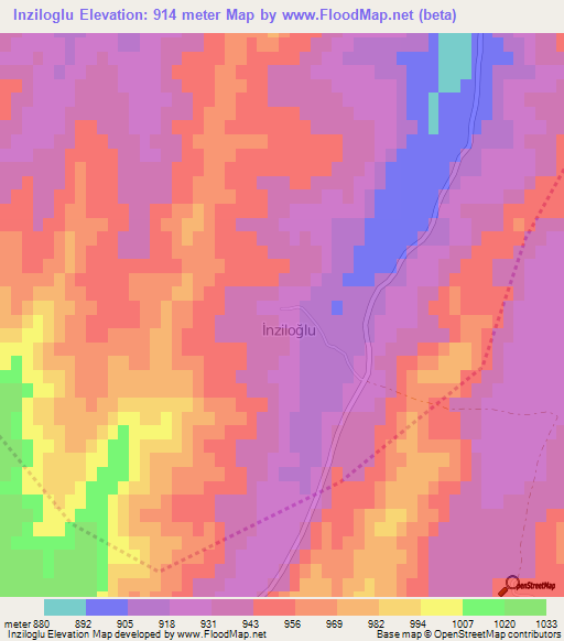 Inziloglu,Turkey Elevation Map