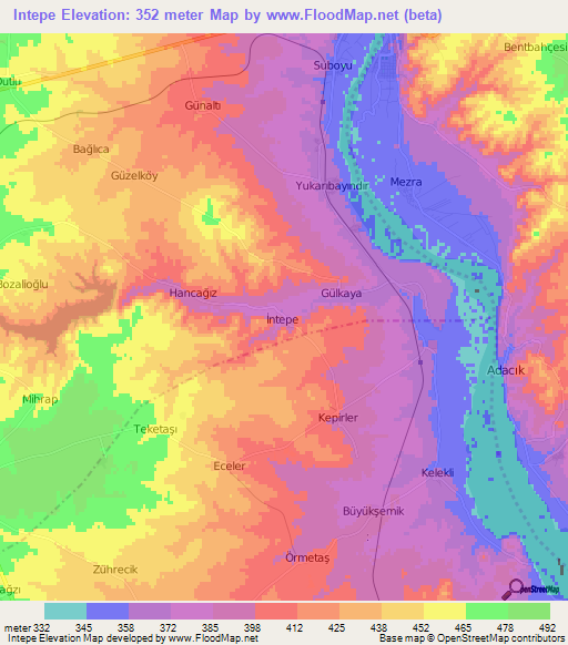 Intepe,Turkey Elevation Map