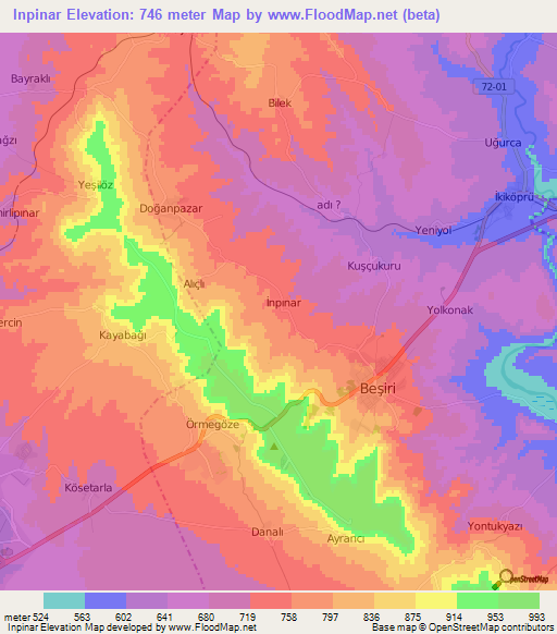 Inpinar,Turkey Elevation Map