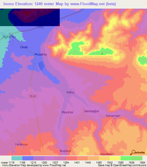 Inonu,Turkey Elevation Map