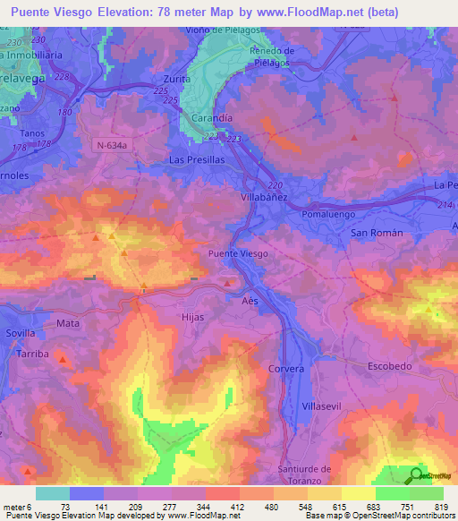 Puente Viesgo,Spain Elevation Map