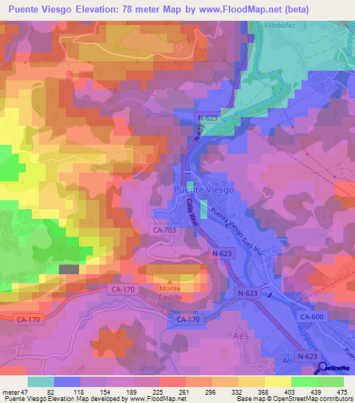 Puente Viesgo,Spain Elevation Map