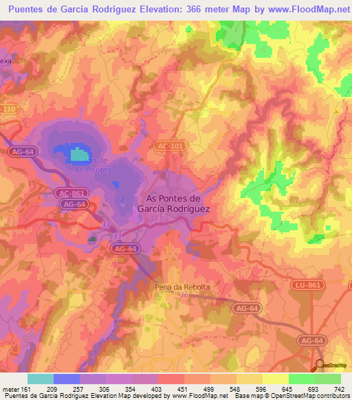 Puentes de Garcia Rodriguez,Spain Elevation Map