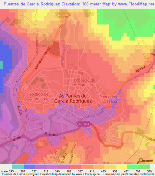 Puentes de Garcia Rodriguez,Spain Elevation Map