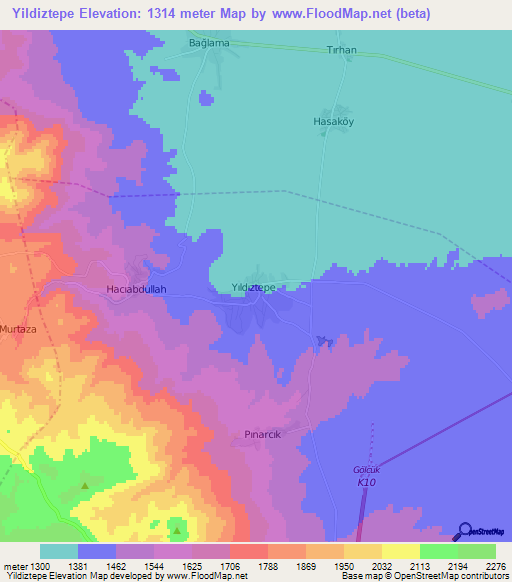 Yildiztepe,Turkey Elevation Map