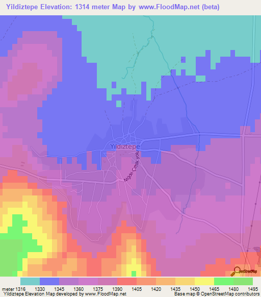 Yildiztepe,Turkey Elevation Map