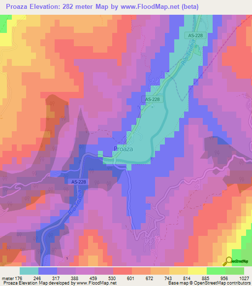 Proaza,Spain Elevation Map