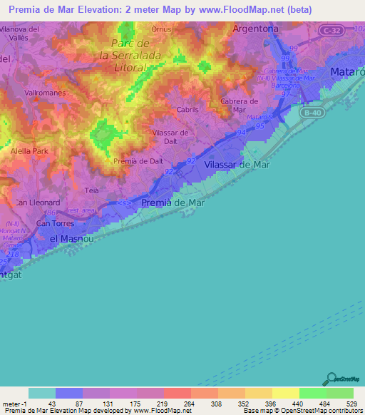 Premia de Mar,Spain Elevation Map