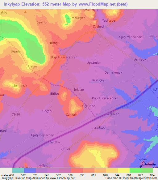 Inkylyap,Turkey Elevation Map