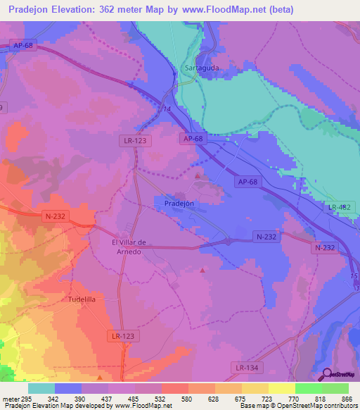 Pradejon,Spain Elevation Map