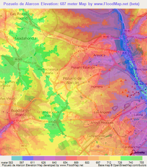 Pozuelo de Alarcon,Spain Elevation Map