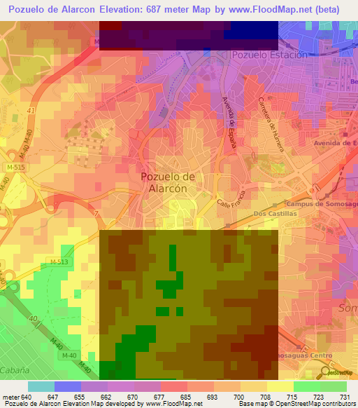 Pozuelo de Alarcon,Spain Elevation Map