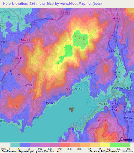 Poio,Spain Elevation Map