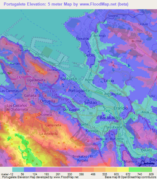 Portugalete,Spain Elevation Map