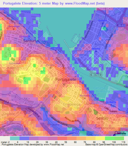 Portugalete,Spain Elevation Map