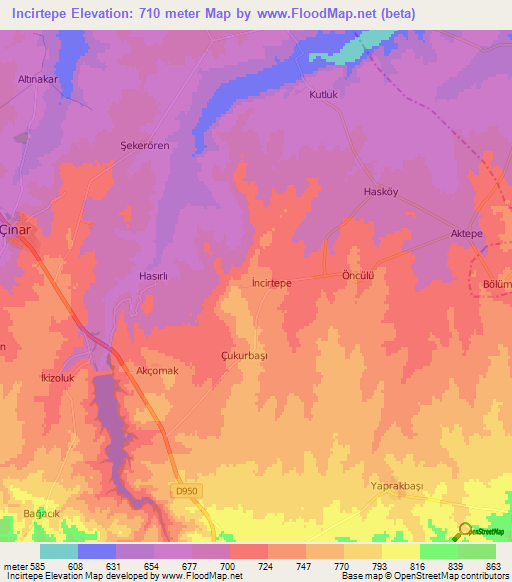 Incirtepe,Turkey Elevation Map