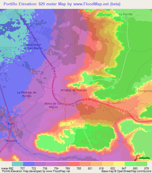 Portillo,Spain Elevation Map