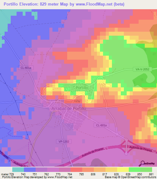 Portillo,Spain Elevation Map