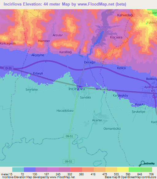 Incirliova,Turkey Elevation Map