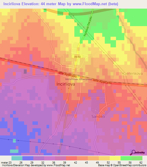 Incirliova,Turkey Elevation Map