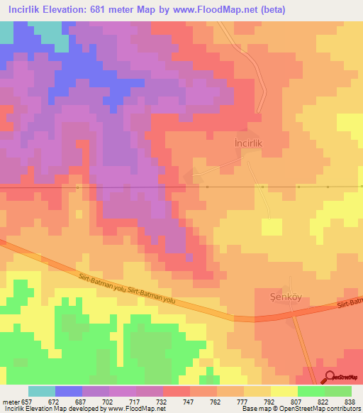 Incirlik,Turkey Elevation Map