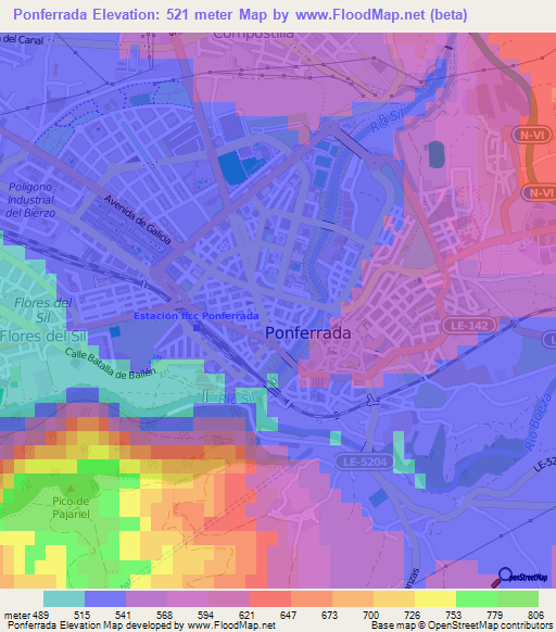 Ponferrada,Spain Elevation Map