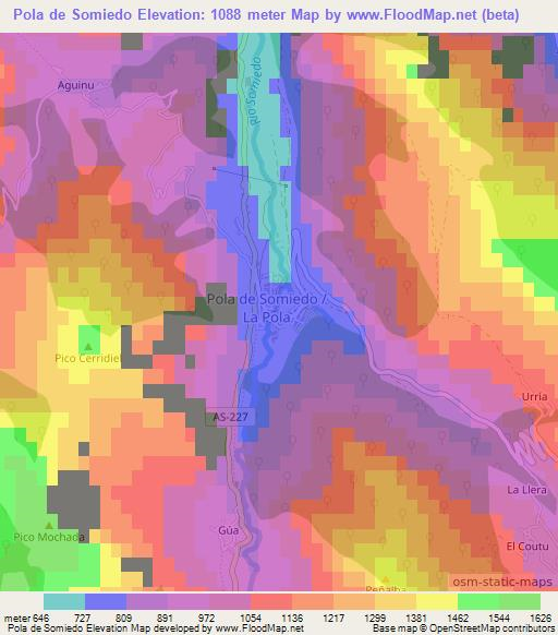 Pola de Somiedo,Spain Elevation Map