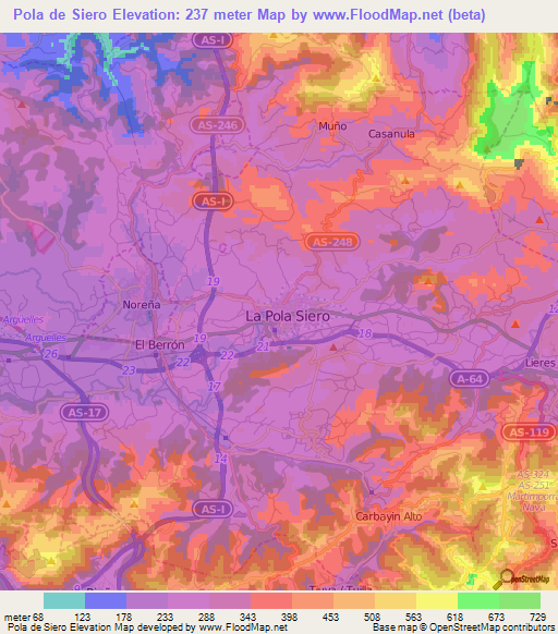 Pola de Siero,Spain Elevation Map