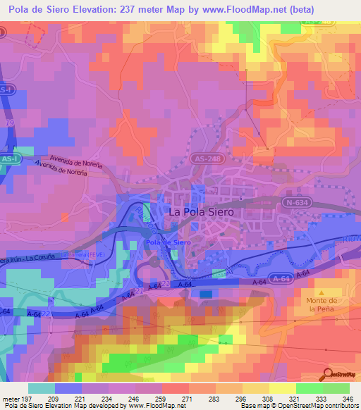 Pola de Siero,Spain Elevation Map