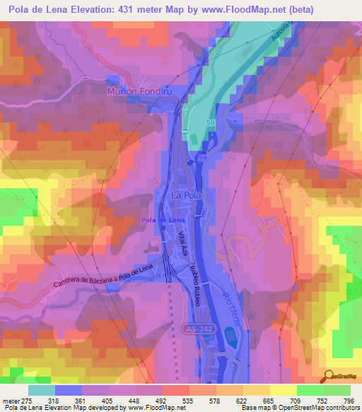 Pola de Lena,Spain Elevation Map