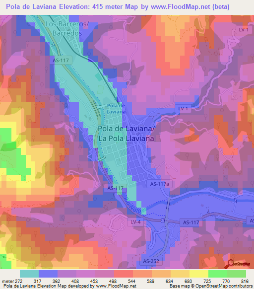 Pola de Laviana,Spain Elevation Map